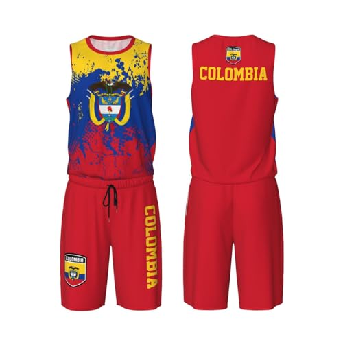 Colombia Flag Grain (2) Basketball Jersey Uniform Suit for Men Adults Training Athletic Set
