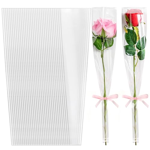 yarlung 300 Pack Single Rose Sleeves Bags Clear Flower Packaging Gift for Mothers Day Florist Bouquet Wrapping Cellophane for Valentines Day Wedding Birthday