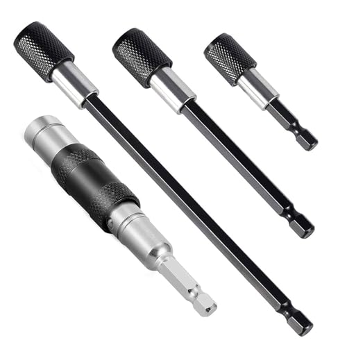 HARY Juego de 4 soportes magnéticos para brocas, 60 mm, 100 mm, 150 mm de largo y barra de extensión hexagonal, juego de brocas de impacto