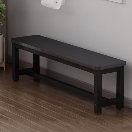 Banco de patio de hierro fundido y madera dura, elegante para el hogar, cambiador de zapatos, silla versátil para gimnasio o centro comercial (negro, 140 x 35 x 45 cm)