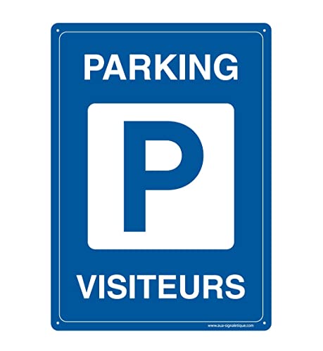 AUA SIGNALETIQUE - Panneau Prépercé avec Angles arrondis - Parking Visiteurs - 210x300 mm, Aluminium Dibond 3mm