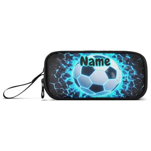 Image of Custom 3d Soccer Football Blue Pencil Case Box Boys Girls Personalized Name Large Pencil Pouch Stationery Pen Bag Organizer for Kids Adults School Office
