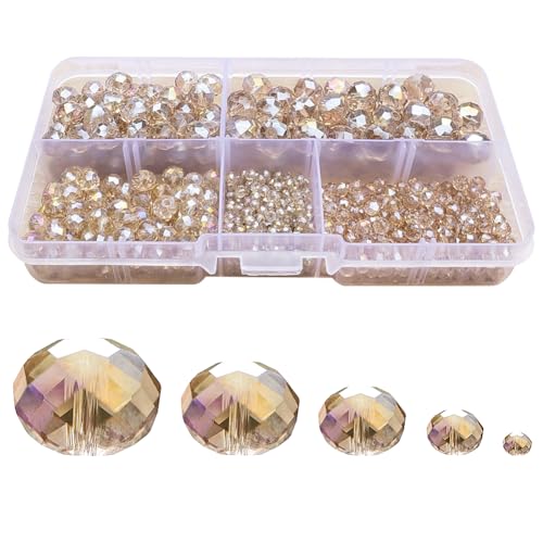 Image of Silver Champagne Rondelle Glass Beads for Jewelry Making, Faceted Briolette Crytal Spacer Beads for Bracelet Necklace Earring (2mm 4mm 6mm 8mm 10mm Mixed Sizes, 1000pcs)