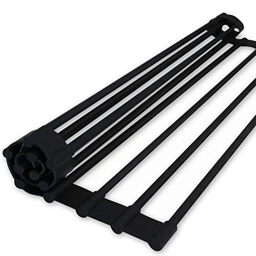 水切りラック 折りたたみ くるくるスッキリラック 抗菌 コンパクト 黒 錆びない シリコン シンク 省スペース 食器 プレート ワイド 乾燥