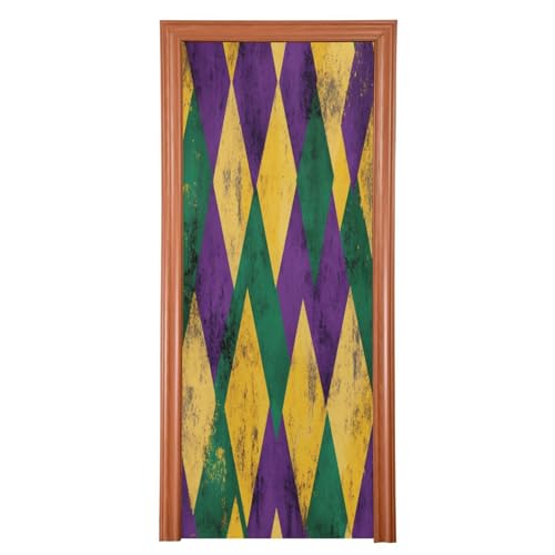 FLildon Mardi Gras Geometric Door Cover Decoration, Party Accessory Porch Decor for Festive Ornament Room Door Covers 35 x 79 Inch