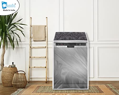 Image of Classic Dishwasher Cover Suitable for Voltas Beko of 12, 13, 14 and 15 Place Setting (63cmsX63cmsX81cms, Black Flower)
