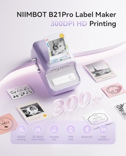 Image of NIIMBOT B21 Pro Label Maker, 300DPI HD Label Printer, Ideal for Notes,Photos, Study Graphics, Memo Maker,50x30mm Label(Purple)