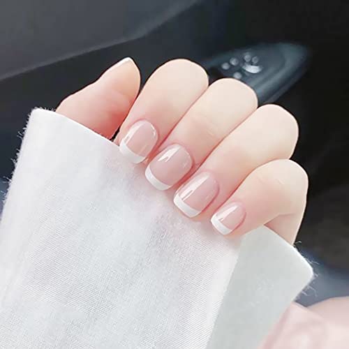 Anzailala Press On Fake Nails Short French Nails 24 Pcs Jelly Glue on False Nails for Women Girl - Image 3