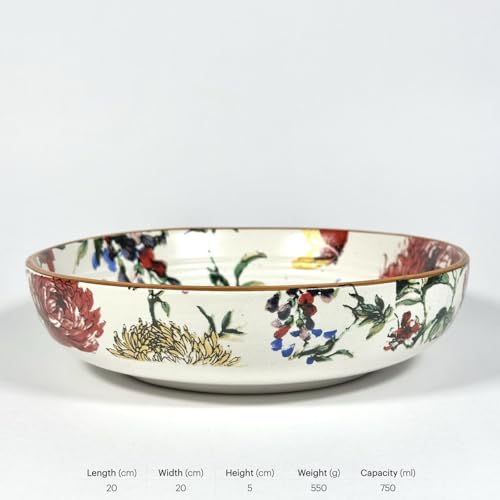 Image of SNS Guldaudi Canvas Ceramic Serving Bowl | Premium Salad & Snacks Bowl | Semi-Matt Floral Dinnerware for Oats Pasta Fruits & Desserts | Tableware for Gifting (Kitchenware Bowl, 1 Piece)