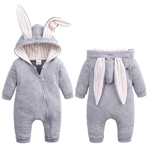 Easter Outfit, Hooded Soft Cotton Baby Boy Girl Bunny Costume, Baby's First Easter, Color Gray 18-24 Months