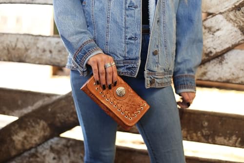 American West Leather Tri-fold Wallet for Women - Harvest Moon Tan Billfold4