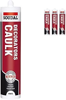 Pack of 3, Soudal Decorator Caulk Gap & Crack Filler Acrylic Silcone Adhesive Sealant