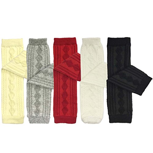 allydrew 5 Pack Cable Knit Baby Leg Warmers & Toddler Leg Warmers, Beige, Gray, Red, White, Black