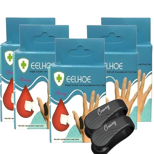 CROWNY Sugar Control Acupressure Clip for Diabetics (Pack of 5) – LI4 Acupressure Point Hand Clip for Diabetes Management, Headache, Migraine, Arthritis & Tension Relief – Lightweight, Wearable Massager – Black
