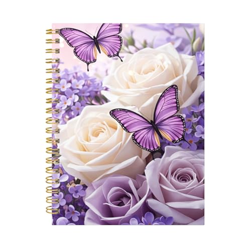 Journal à spirale A5 ligné pour femme, carnet de notes rigide motif roses