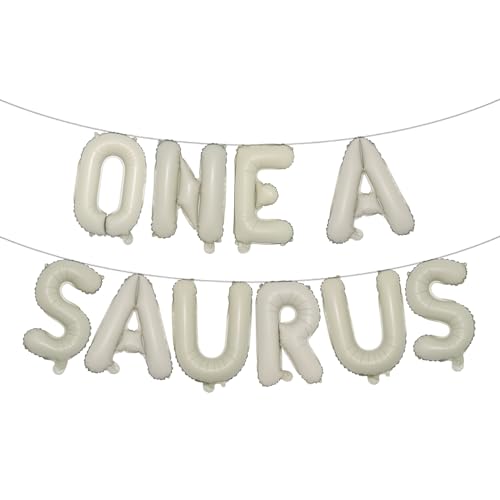 One a Saurus Birthday Decorations, Dinosaur 1st Birthday Party Supplies, One a Saurus Balloon First Birthday Highchair Banner Photo Banner, T-Rex Roar Party Decor for Boy (ONE A SAURUS Cream)