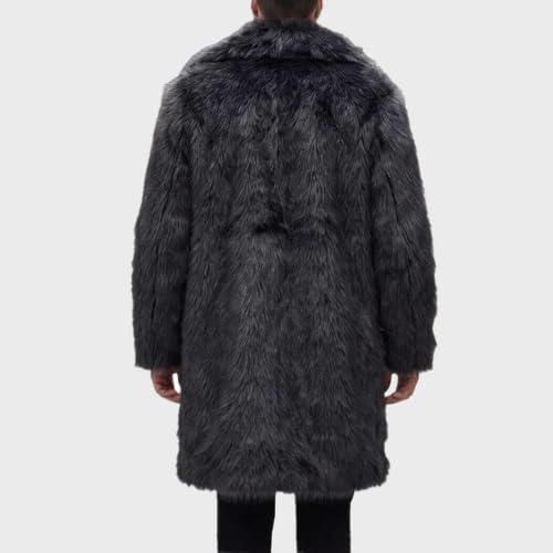 Image of Lisa Colly Mens Faux Fur Coat Jacket Winter Overcoat | Men's Faux Fur Long Jacket, Long Sleeve, Fluffy Warm, Winter Parka Coat