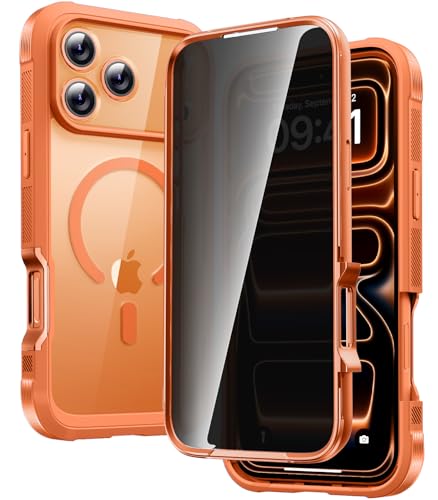 Diaclara Magnetic Designed for iPhone 17 Pro Max Case Full Body Bumper [Compatible with MagSafe] Military Drop Proof Cover with Built-in Privacy Screen Protector Orange
