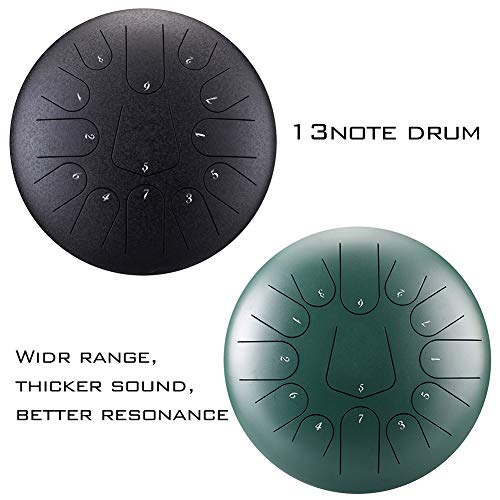 TOSFOGO 13 Notes 12 Inches Steel Tongue Drum Percussion Instrument Hand Pan Drum with Travel Bag, Music Book, Mallets(Green) - Thumbnail 5