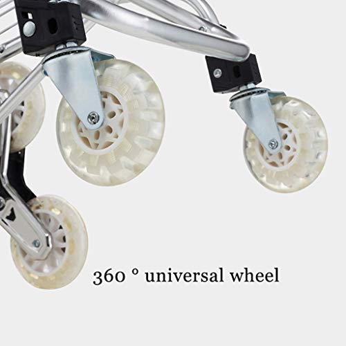 QZQJUILU Klappbarer Wagen, zusammenklappbarer Einkaufstrolley, Reisetrolley für Senioren, Leichter Treppensteigerwagen mit drehbaren Rollen und – Bild 6