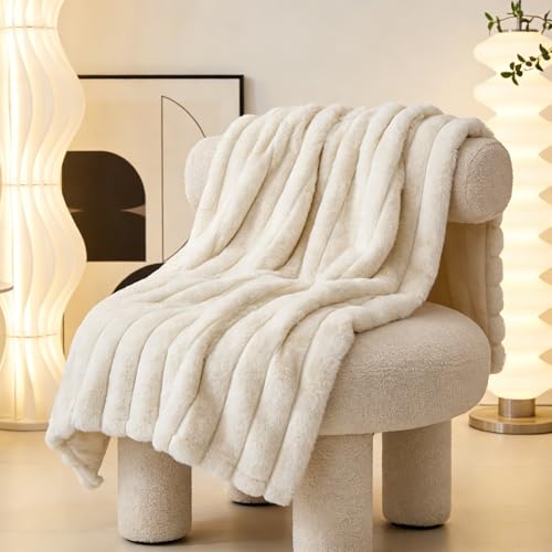 Waterproof Dog Blanket for Bed, Luxury Plush Washable Large Dogs Blankets for Furniture Protection, Super Soft Calming Pet Blanket for Indoors (Cream, 50"x60") - Image 6