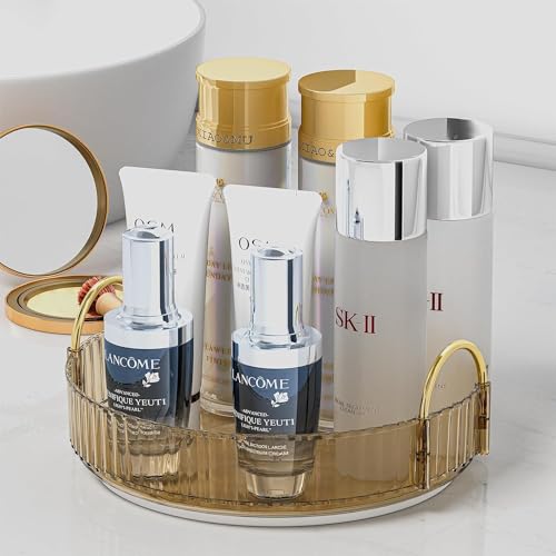 Image of 360 Rotating Makeup Organizer, Bathroom Make Up Spinning Holder Rack, Large Capacity Cosmetics Storage Vanity Shelf Countertop, Fits Cosmetics, Perfume, Skincare, Lipsticks (1 Tier, Amber)