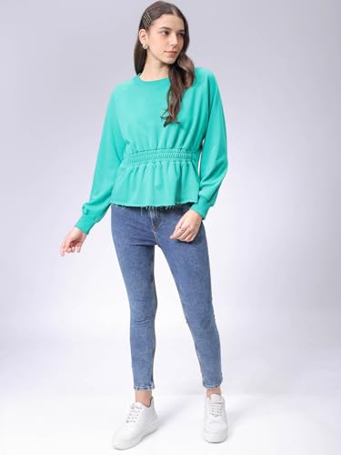 Image of Freehand by The Indian Garage Co Women Fit and Flared Solid Shirred Sweatshirt