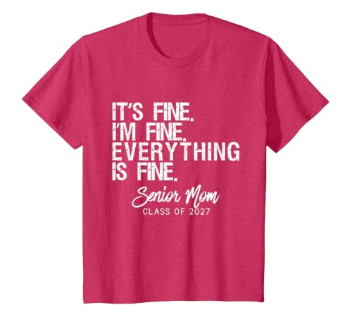 Retro I'm Fine Everything is Fine Senior Mom Class of 2027 T-Shirt, Youth, Red Heather, X-Small