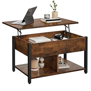 YITAHOME Couchtisch mit Anhebbarer Platte, Leicht Anzuheben, 2-Stufiger Stauraum, Höhenverstellbarer Couchtisch mit Verstecktem Staufach und Ablagefläche für Wohnzimmer, Büro, Vintage-Braun