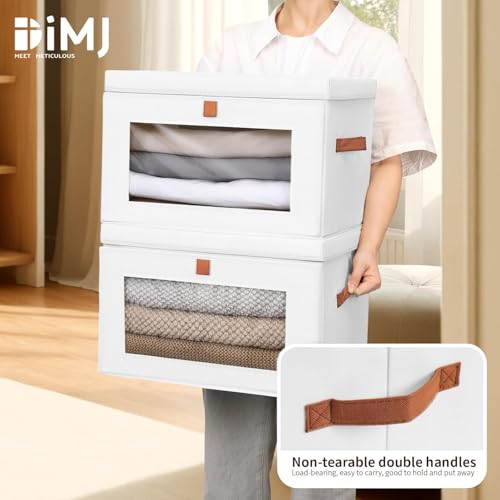 Image of DIMJ Storage Bins with Lids - 5 Pack Large Fabric Closet Organizer with Window & Handles, Collapsible Decorative Storage Boxes for Shelves Under Bed, Books Clothes Blankets Sweaters Organization
