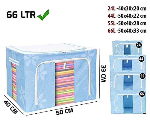 Image of TEKCOOL Foldable Steel Frame Clothes Organizer Storage Box for Wardrobe, Saree, Shirts, and Blankets (66 Ltr - Pack of 1, Oxford Fabric).