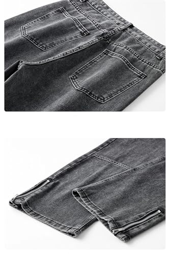 Men Vintage Jeans with Pockets Y2k Wide Leg Pants High Street Straight Wide Denim Trousers4