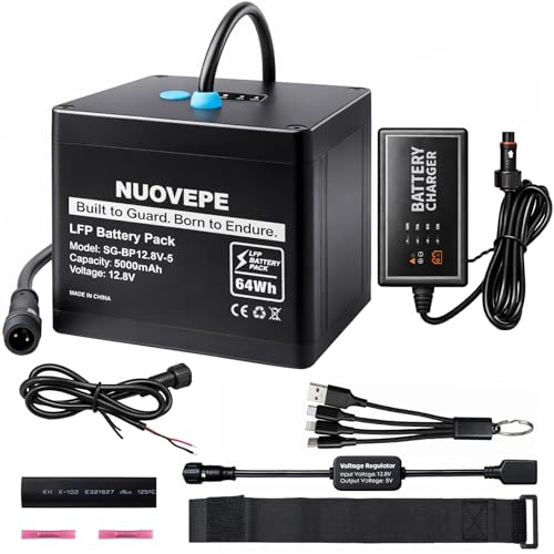 12V 5Ah Portable Lithium Battery Kit with 4-in-1 Charging Cable Waterproof Kayak Battery for Marine Fishing Kayak Compatible with Fish Finder GPS Phone Action Camera and Outdoor Devices