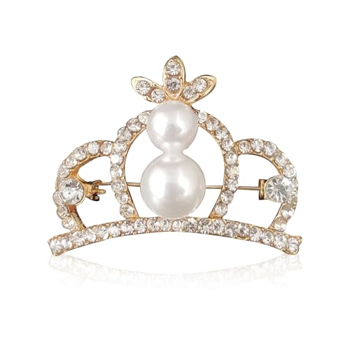 Image of YUNXI King Queen Royal Crown Brooch For Women Men Fashion Gold Silver Rhinestones Crystal Brooches Pin Wedding Party Banquet Birthday