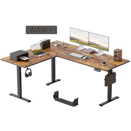 Image of Agilestic Electric L Shaped Standing Desk 63 x 55 Inch with Power Outlet, Height Adjustable Corner Stand up Desk with Cable Management,Sit Stand Home Office Workstation with Splice Board, Rustic Brown