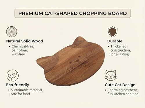 Tabla de Cortar de Madera de Acacia con Diseño de Gato, Uso en Cocina y Preparación de Alimentos, 42x30 cm miniatura 5