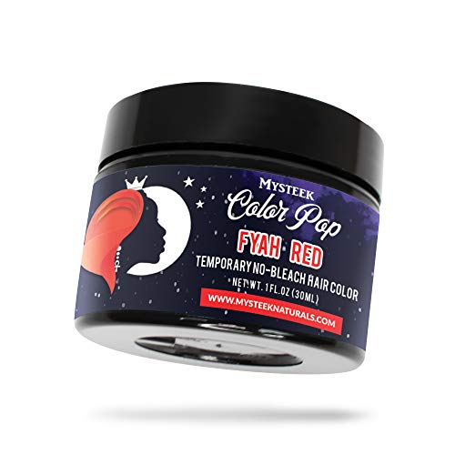 Mysteek Color Pop Temporary Hair Color for Dark Hair or Light Hair, Natural Hair Coloring with No Hair Bleach, Wash Out Hair Color, Mysteek Naturals (1 Fl Oz, Fyah Red)