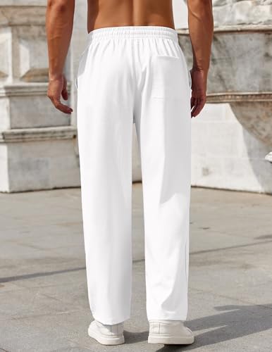 COOFANDY Mens Casual Pants Drawstring Elastic Waist Pants Linen Summer Beach Pants2
