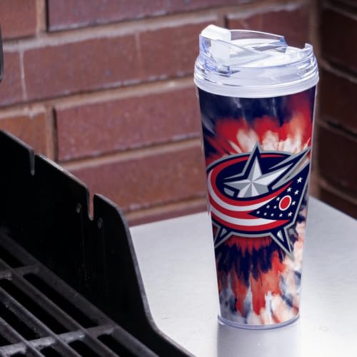 Image of Rico Industries NHL Hockey Team Color Tie Dye 24oz Metallic Acrylic Tumbler with Hinged Lid, Officially Licensed Double Wall Tumbler with Straw