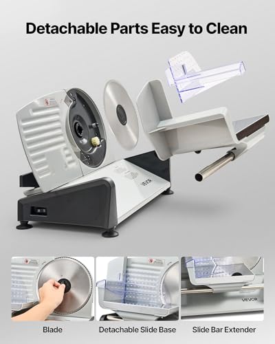 Image of VEVOR Meat Slicer, 7.5 inch 200W Electric Deli Slicer Machine with SUS420 Blade, 0-0.6 inch Adjustable Thickness, ETL Certified Home Food-Slicer for Meat, Ham, Baguett, Steak