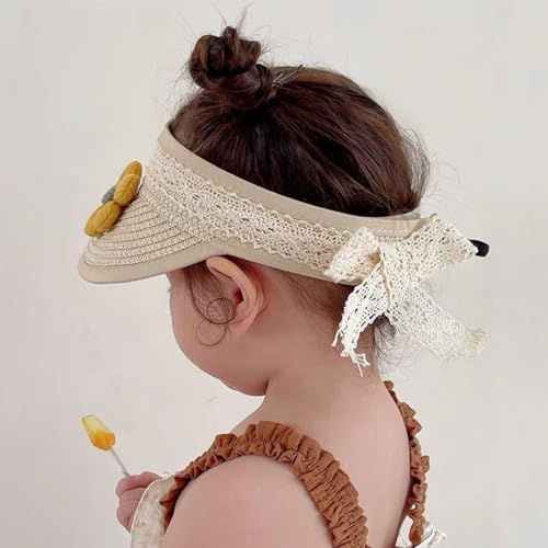 Winmany Toddler Girls Straw Hat Cute Lace Flower Kids Sun Hat Roll-up Summer Sun Visor Beach Caps for 1-3 Years3