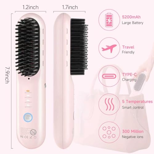Cepillo Alisador Inalámbrico Portable 4 Niveles Rosa miniatura 2