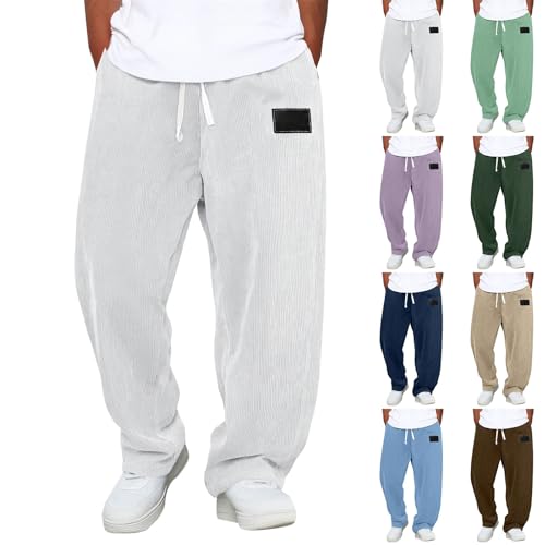 Corduroy Pants Men Baggy Casual Elastic Waist Drawstring Wide Leg Sweatpants Stretch Cozy Retro Straight Leg Trousers