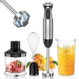 Bonsenkitchen Stainless Steel Hand Blender, 4-in-1 Stick Blender 1000W, 20 Speed Adjustable, with Whisk, 500ml Chopper and 700ml Measuring Cup, Food Processor (HB3203)