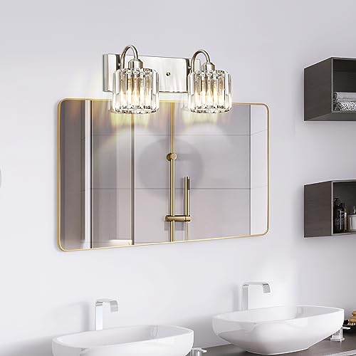 Image of Bathroom Vanity Light, Modern, Brushed Nickel, 2 Light, 13.78x7.09x8.28 inches, Wall Mount, Non Removable, Indoor, E26 Socket, Dimmable, LED