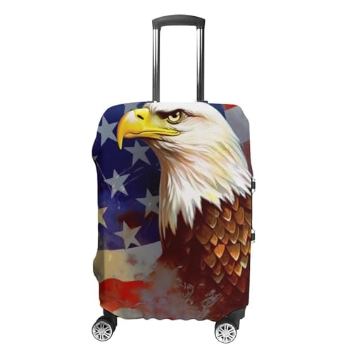 Travel Luggage Cover Elastic Suitcase Protector Anti-Scratch Washable American USA Flag Eagle Art Luggage Sleeve Tsa Approved Carry on Covers Baggage Cover Fits 18-32 Inch Luggages