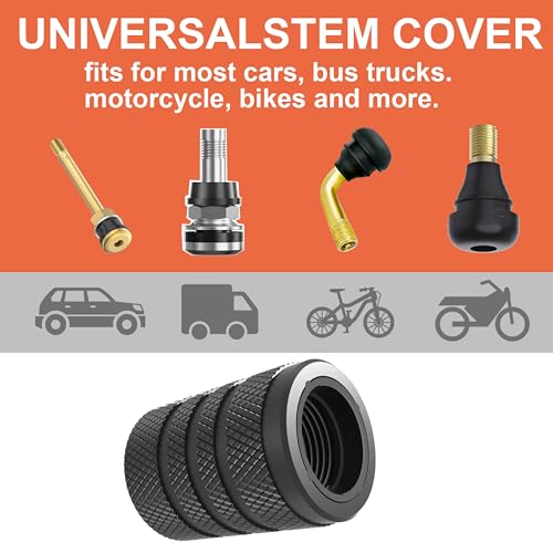 Image of Tire Valve Stem Caps, Black, 6 pcs /Pack, Anodized Aluminum Tire Valve Cap Set, Corrosion Resistant, Universal Stem Covers for Cars Trucks Motorcycles SUVs and Bikes (Black)