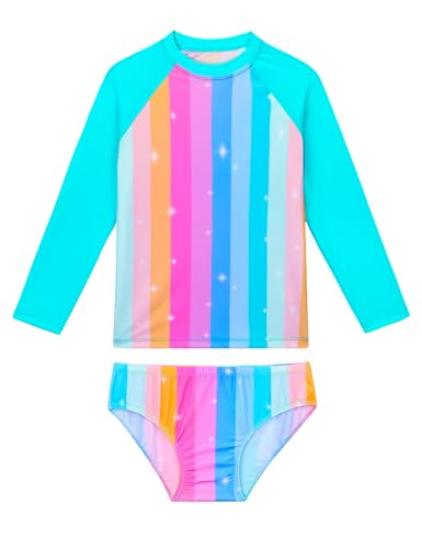 Image of Girls Swimsuit Long Sleeve Rush Guard Bathing Suit Swimwear with Bikini Bottom Sun Protection