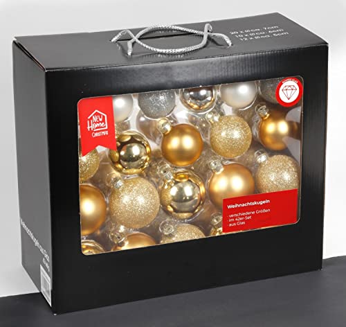 BURI Weihnachtskugeln ⌀5-7cm Gold Silber Weiß Christbaumkugeln Glas...