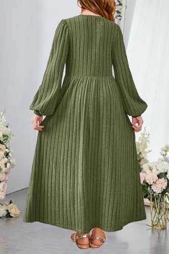 YOVION Girls Sweater Dress Fall Winter Lantern Long Sleeve Crew Neck Casual Flowy Knit Maxi Dresses with Pockets for 6-12 Y3